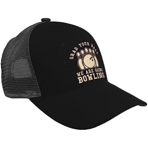 IMEEGIEN Grab Your Ball We are Going Bowling Baseball Cap for Men Women Adjustable Breathable Mesh Baseball Caps Outdoor Sports Trucker Hat Black