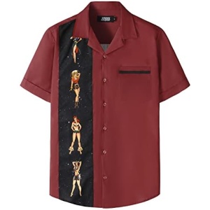 JOGAL Men's Bowling Shirts 50s Rockabilly Short Sleeve Button Down Shirt Beach Aloha Style Hawaiian Shirts