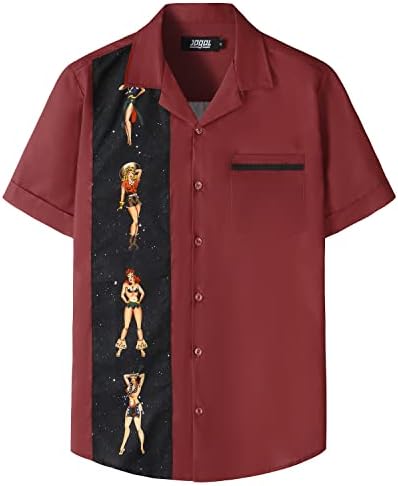 JOGAL Men's Bowling Shirts 50s Rockabilly Short Sleeve Button Down Shirt Beach Aloha Style Hawaiian Shirts 1 JOGAL Men's Bowling Shirts 50s Rockabilly Short Sleeve Button Down Shirt Beach Aloha Style Hawaiian Shirts