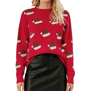 JUMESGU Christmas Sweaters for Women Comfy Christmas Stockings Long Sleeve Retro Fashion Crewneck Knit Ladies