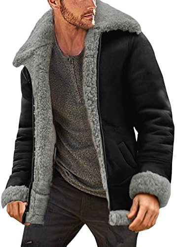 JUNGE 2023 Men's Shearling Leather Jacket Faux Suede Sherpa Lined Winter Thicken Overcoat Warm Lapel Sheepskin Outwear Coat 1 JUNGE 2023 Men's Shearling Leather Jacket Faux Suede Sherpa Lined Winter Thicken Overcoat Warm Lapel Sheepskin Outwear Coat