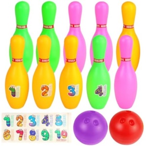 Kids Bowling Set with 10 Plastic Bowling Pins & 2 Bowling Balls, Indoor Outdoor Bowling Game Set for Kids Ages 3 Years and up, Mini Bowling Toy for Family Adult & Childs