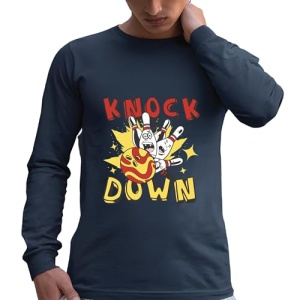 Knock It Down Sports Gift Cartoon Bowling Ball and Pins Gift for Bowling Fans Black and Muticolor Unisex Long Sleeve T Shirt