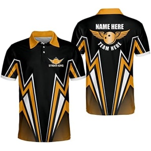 LASFOUR Custom Bowling Ball with Wings Polo Shirts Short Sleeve, Custom Bowling Shirts for Men, Crazy Bowling Team Shirts