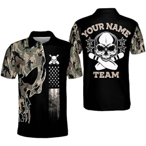 LASFOUR Custom Skull Bowling Shirts with Name, USA Camouflage Bowling Jerseys for Men Short Sleeve, Mens Bowling Team Shirts