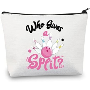 LEVLO Bowling Ball Cosmetic Make Up Bag Bowling Ball Lover Gift Who Gives A Split Makeup Zipper Pouch Bag Bowling Coach Player Gift (Gives A Split)