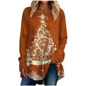 Long Sleeve Shirt,Women's Christmas Tree Snowman T-Shirt Xmas Funny Graphic Trendy Tunics for Legging