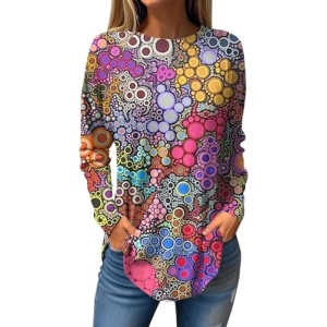 Long Sleeve Shirts for Women 2023 for Leggings Casual Sweatshirts Casual Pleats Color Block Print Shirts for Work