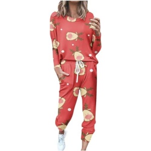 Lounge Sets for Women 2 Piece Fall Outfits Christmas Casual Loose Fit Color Block Sweatsuits Tracksuits with Pockets