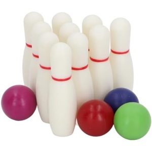 Luqeeg Interactive Kids Bowling Set with 10 Pins 4 Balls Educational Toy for Family Friendly Fun, Made with Safe Resin Material