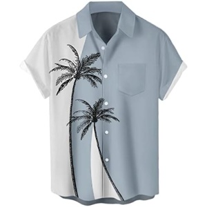 Mens Bowling Shirts, 1950s Hawaiian Vintage Button Down Short Sleeve Shirts Summer Casual Holiday Beach Shirts