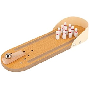 Mini Bowling Game, Table Top Mini Bowling Game Set, Wooden Bowling Game with Base, 10 Bowling Pins, Ramp, Steel Ball, Relieve Stress Mini Bowling for Playing(Mini Bowling)