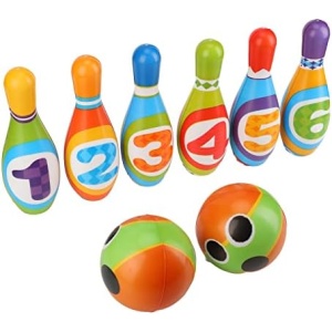 Okuyonic Toddler Bowling Pin Ball Toy, Educational Kids Number Bowling Toys Set Interesting PU Cotton Soft for Indoor for 2 to 4 Years Old