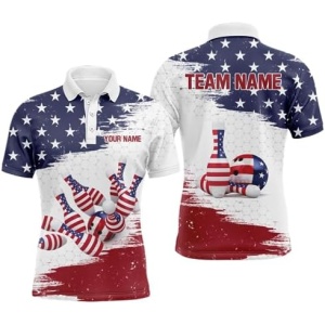 PIONAMZIOZ American Flag Bowling Polo & Quarter-Zip Shirt Custom Bowling Jersey for Men and Women Bowling Team League QZT52