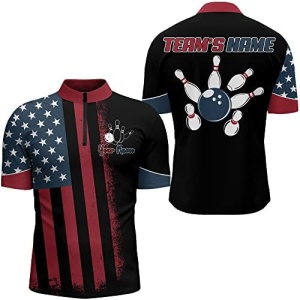 PIONAMZIOZ American Flag Bowling Shirt Men and Women Custom Bowling Jersey Bowling Team League Polo&Quarter-Zip Shirt BDT13