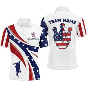 PIONAMZIOZ American Flag Bowling Shirt Men&Women Custom Bowling Team Jersey Patriotic Bowling Polo&Quarter-Zip Shirt BDT16