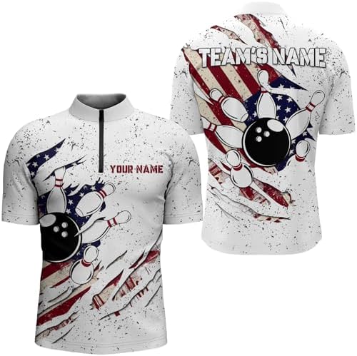 PIONAMZIOZ American Flag Bowling Shirt for Men Women Custom Bowling Team Jersey Bowling Polo & Quarter-Zip Shirt QZT122 1 PIONAMZIOZ American Flag Bowling Shirt for Men Women Custom Bowling Team Jersey Bowling Polo & Quarter-Zip Shirt QZT122