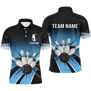 PIONAMZIOZ Black&Blue Bowling Shirt Men and Women Custom Bowling Jersey Team League Bowling Polo&Quarter-Zip Shirt BDT15