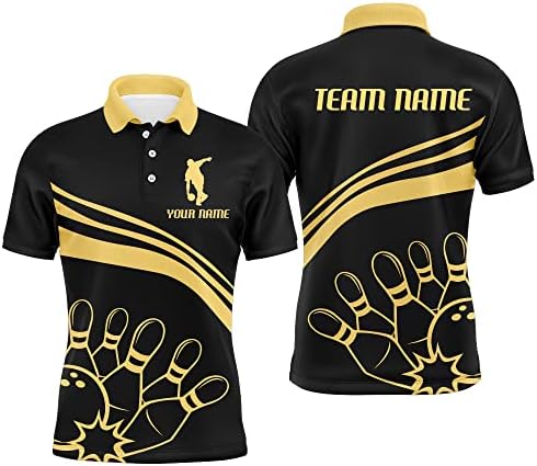 PIONAMZIOZ Black&Gold Bowling Shirt Men and Women Custom Bowling Jersey Bowling Team League Polo&Quarter-Zip Shirt BDT14 1 PIONAMZIOZ Black&Gold Bowling Shirt Men and Women Custom Bowling Jersey Bowling Team League Polo&Quarter-Zip Shirt BDT14