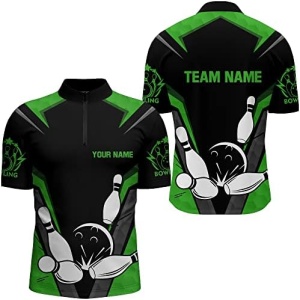 PIONAMZIOZ Black&Green Bowling Shirt Men and Women Custom Bowling Jersey Team League Bowling Polo&Quarter-Zip Shirt BDT18