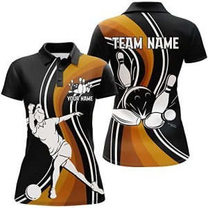 PIONAMZIOZ Black&Orange Bowling Shirt Men and Women Custom Bowling Jersey Team League Bowling Polo&Quarter-Zip Shirt BDT17
