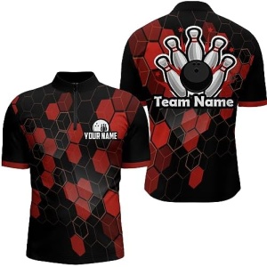 PIONAMZIOZ Black&Red Bowling Jersey for Men & Women Bowling Team League Shirt Bowling Polo & Quarter-Zip Shirt BDT55