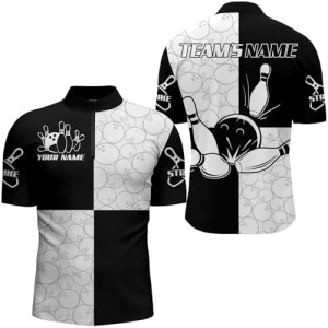 PIONAMZIOZ Black&White Bowling Shirt for Men Women Custom Bowling Team Jersey Leaague Polo&Quarter-Zip Shirt QZT101