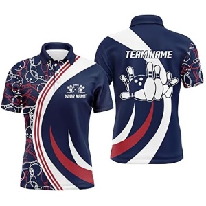 PIONAMZIOZ Custom Bowling Shirt for Men and Women Blue&Red Bowling Jersey Bowling Team League Polo&Quarter-Zip Shirt BDT12