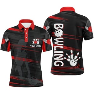 PIONAMZIOZ Custom Bowling Shirt for Mens, Flame Bowling Polo Shirt Short Sleeve, Funny Bowling Team Shirt BDT