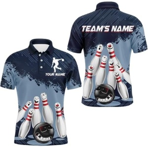 PIONAMZIOZ Custom Funny Bowling Shirt for Men & Women Navy Bowling Team League Jersey Bowling Polo & Quarter-Zip Shirt BDT69