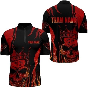 PIONAMZIOZ Custom Red Bowling Shirt for Men & Women Skull Bowling Team League Jersey Bowling Polo & Quarter-Zip Shirt BDT79