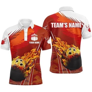 PIONAMZIOZ Flame Bowling Polo & Quarter-Zip Shirt Custom Camo Bowling Jersey Men & Women Bowling League Shirts BDT77