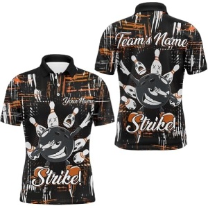 PIONAMZIOZ Funny Bowling Jersey Men&Women Custom Strike Bowling Shirt Team League Orange Bowling Polo&Quarter-Zip Shirt BDT56
