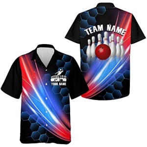 PIONAMZIOZ Hawaiian Bowling Shirt for Men Women, Custom Funny Bowling Shirt with Name, USA Bowling Team Shirt BDT02