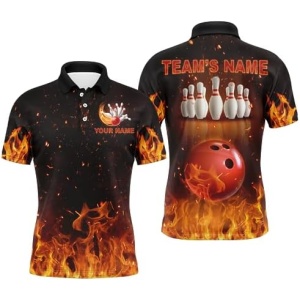 PIONAMZIOZ Men and Women Bowling Team League Shirt Flame Bowling Jersey Custom Funny Bowling Polo & Quarter-Zip Shirt BDT67
