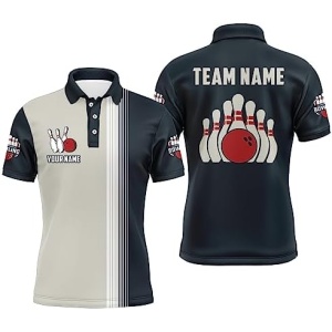 PIONAMZIOZ Navy Bowling Polo & Quarter-Zip Shirt Custom Bowling Team Jersey Bowling Shirt Short Sleeve Bowlers Unisex BDT44