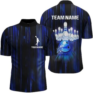 PIONAMZIOZ Personalized Bowling Jersey for Men & Women Blue 3D Bowling Shirt Team Bowling Polo & Quarter-Zip Shirt BDT54