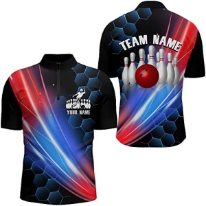 PIONAMZIOZ Quarter Zip Bowling Shirt for Men, Custom Funny Bowling Jersey with Name, 1/4 Zip USA Bowling Team Shirt BDT01