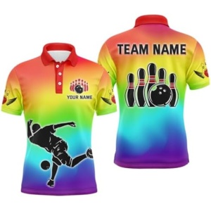 PIONAMZIOZ Rainbow Custom Bowling Shirt for Men&Women Bowling Jersey Bowling Team League Polo&Quarter-Zip Shirt QZT89