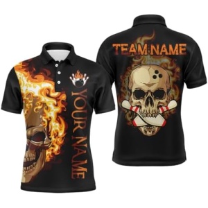 PIONAMZIOZ Skull Bowling Jersey for Men & Women Custom Bowling Team Jersey Bowling Polo & Quarter-Zip Shirt QZT127
