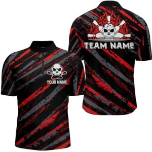 PIONAMZIOZ Skull Bowling Jersey for Men & Women Team League Bowling Shirts Custom Bowling Polo & Quarter-Zip Shirt BDT116