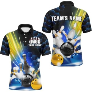 PIONAMZIOZ Team League Bowling Shirt for Men & Women Custom Black&Blue Bowling Jersey Bowling Polo&Quarter-Zip Shirt BDT94