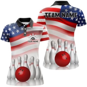 PIONAMZIOZ USA Bowling Shirt Personalized Polo & Quarter- Zip Shirt for Men & Women Bowling Team Jersey QZT121