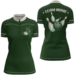 PIONAMZIOZ Vintage Style Bowling Shirt Custom Bowling Shirts for Men Women Retro Bowling Polo Shirt Quater-Zip Shirt QTZT10