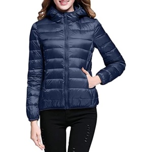 Puffer Jacket Womens Winter Coats for Women Lightweight Long Sleeve Full Zip Packable Hooded Puffer Jackets Pockets