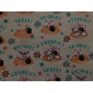 Retro Bowling PINS Bowl Balls Strike Spare Cream TAN Digital Cotton Fabric BTHY Fabric