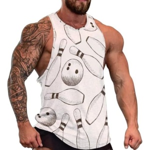 Retro Bowling Pins and Balls Men's Tank Top Workout Breathable Sleeveless Sport Tank T-Shirt
