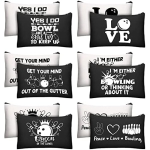 Sanwuta 12 Pcs Bowling Gifts Bowling Cosmetic Makeup Bag Bowling Accessories Bag Zipper Pouch Organizer for Women Girls Team Party, 2 Colors