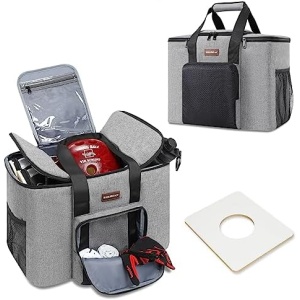 Skureay Bowling Ball Bags for 1 Ball and Shoes, Upgraded Bowling Tote Bags with Wooden Ball Holder and 2 Extra Storage Pockets, Heavy Duty Bowling Bags Fits Bowling Shoes Up to Mens Size 16