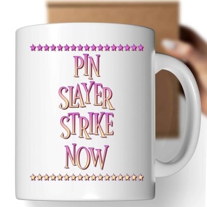 Sporty Pin Slayer Bowling Ball Gift, for Granddad on His Birthday - Fire Design on 11 Oz White Ceramic Coffee Mug